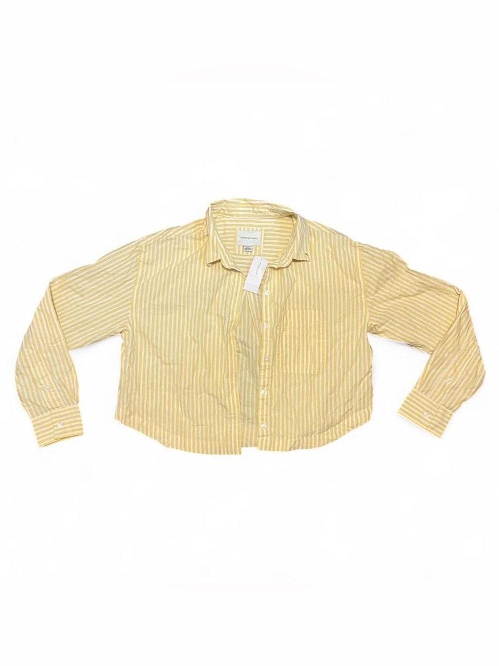 American Eagle Outfitters Yellow Striped Cropped Button-Down Shirt